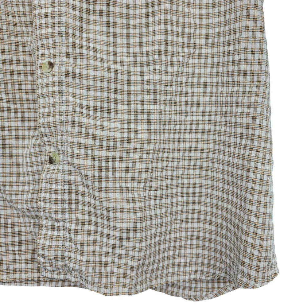 The North Face Mens Large Tan Plaid Vented Short Sleeve Button Down Shirt Hiking